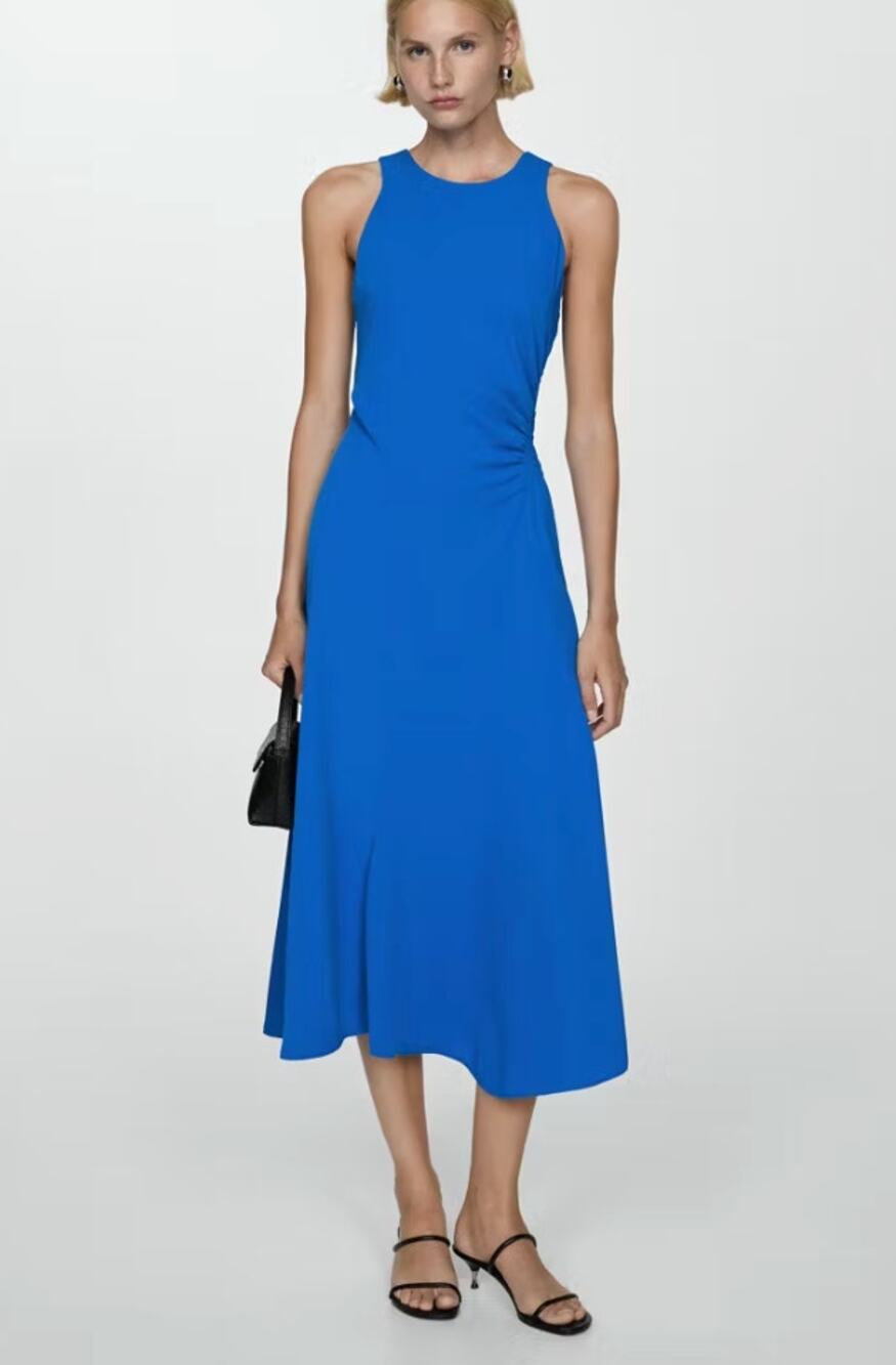 NWT Mango MNG Midi-dress with draped detail royal blue XS Size 2